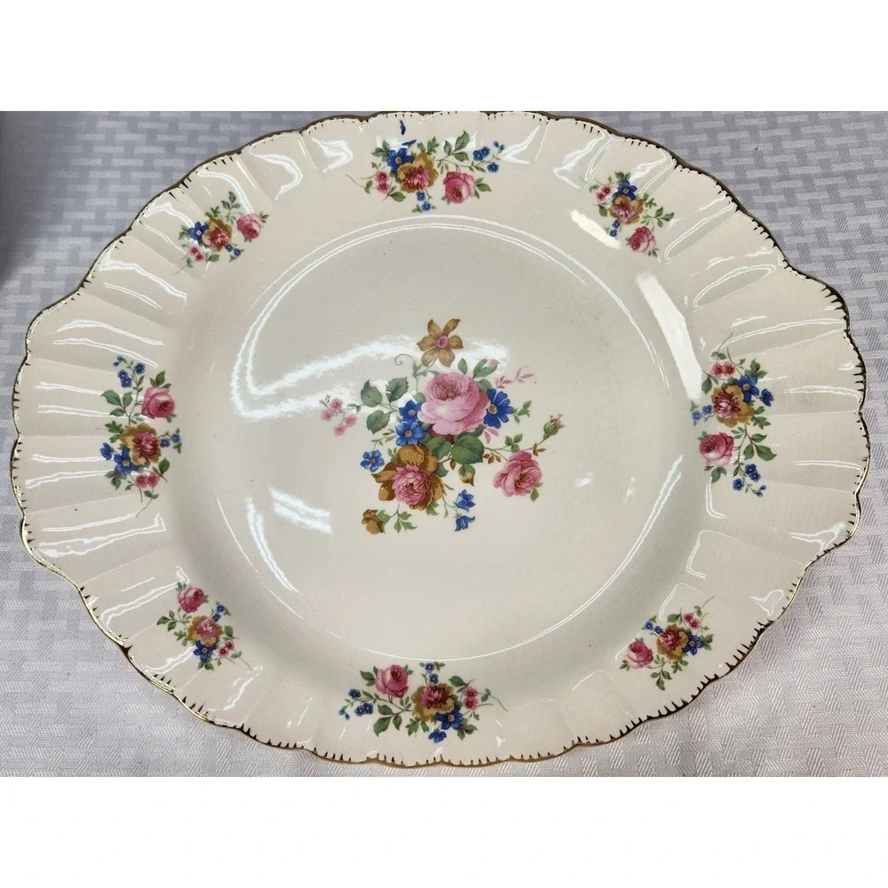 Antique Limoges English Rose Serving Platter & Serving Bowl 22K Gold